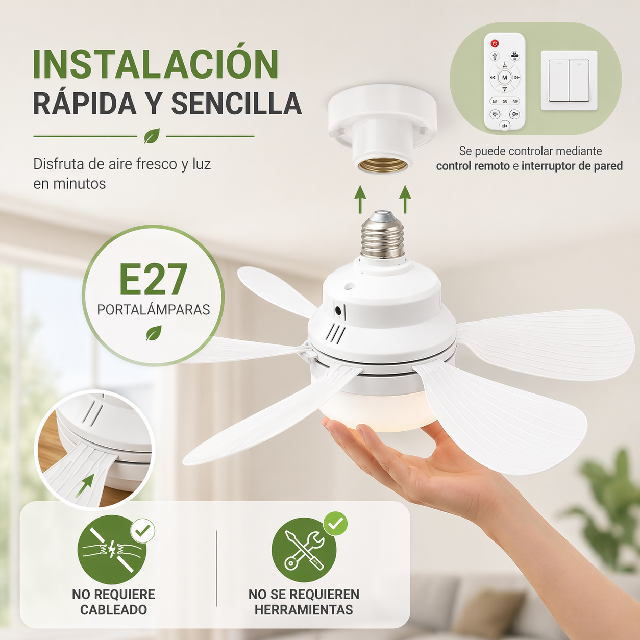 2x1 VENTILADOR DE TECHO CON LÁMPARA LED: Intensidad Ajustable, Control Remoto - ¡Instala en segundos! (NUEVO)