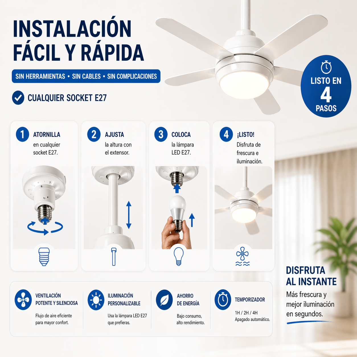 2x1 VENTILADOR DE TECHO CON LÁMPARA LED: Intensidad Ajustable, Control Remoto - ¡Instala en segundos! (NUEVO)