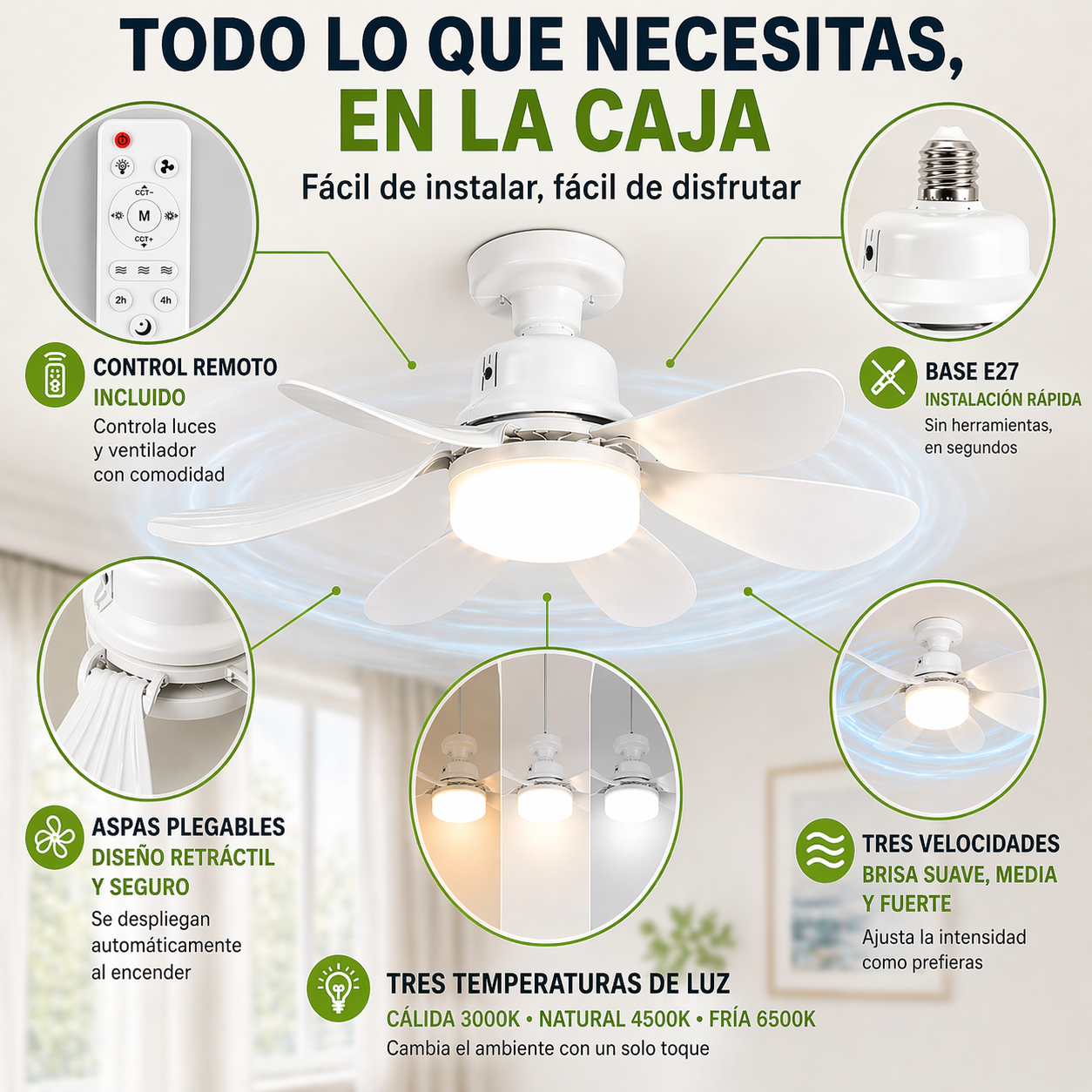 2x1 VENTILADOR DE TECHO CON LÁMPARA LED: Intensidad Ajustable, Control Remoto - ¡Instala en segundos! (NUEVO)