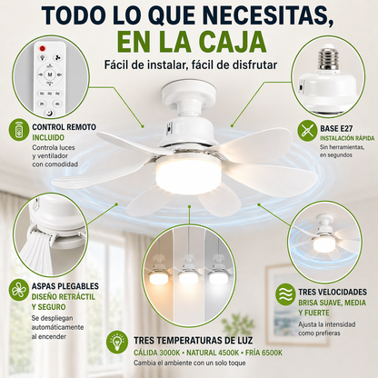 2x1 VENTILADOR DE TECHO CON LÁMPARA LED: Intensidad Ajustable, Control Remoto - ¡Instala en segundos! (NUEVO)