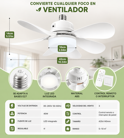 2x1 VENTILADOR DE TECHO CON LÁMPARA LED: Intensidad Ajustable, Control Remoto - ¡Instala en segundos! (NUEVO)