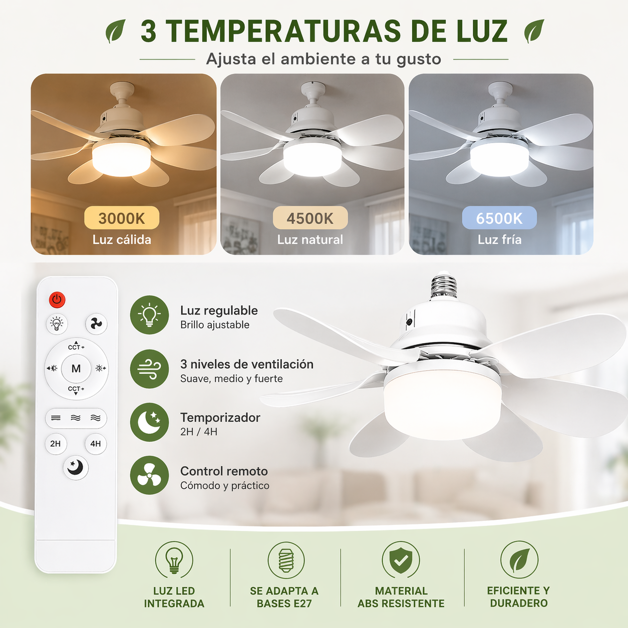 2x1 VENTILADOR DE TECHO CON LÁMPARA LED: Intensidad Ajustable, Control Remoto - ¡Instala en segundos! (NUEVO)
