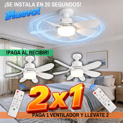 2x1 VENTILADOR DE TECHO CON LÁMPARA LED: Intensidad Ajustable, Control Remoto - ¡Instala en segundos! (NUEVO)