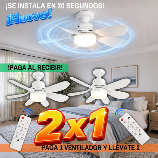 2x1 VENTILADOR DE TECHO CON LÁMPARA LED: Intensidad Ajustable, Control Remoto - ¡Instala en segundos! (NUEVO)